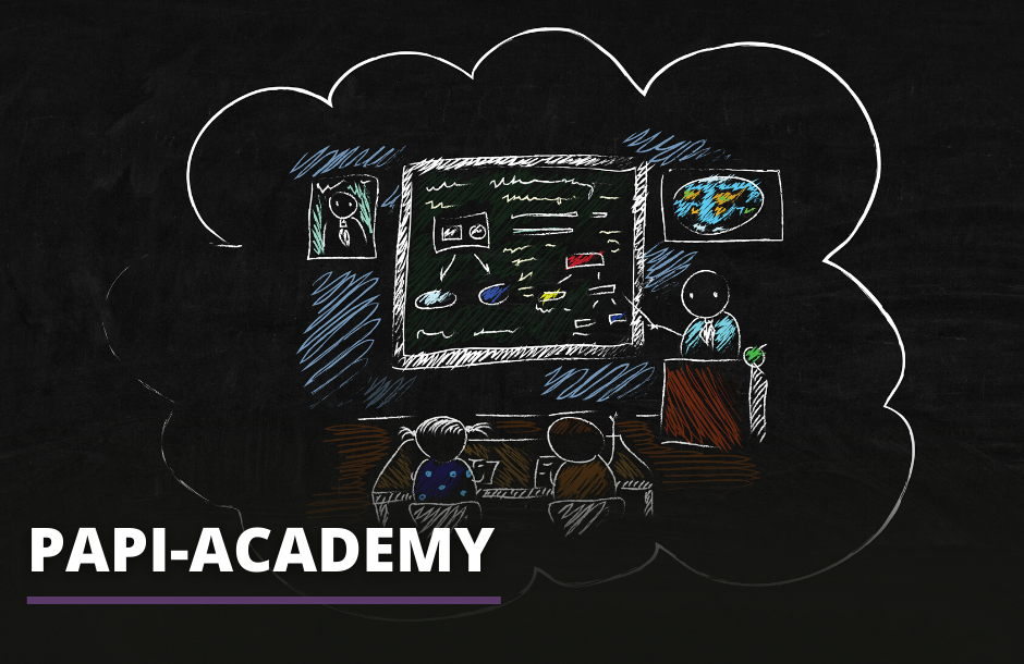 Whiteboard mit Text "PAPI-Academy"