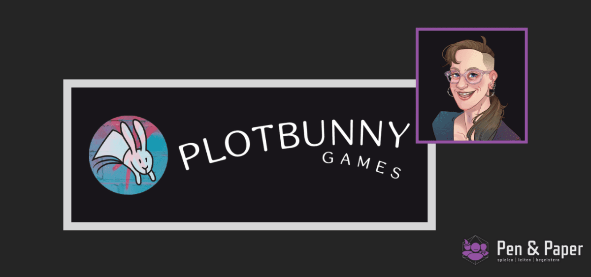 Logo Plotbunny Games und Portraitzeichnung Andrea Rick
